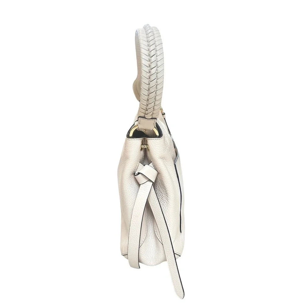 Michael Kors Cream Pebbled Leather Braided Handle Hobo ShoulderBag Gold Hardware